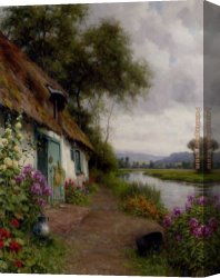 Jacques-louis Canvas Paintings - A Riverside Cottage by Louis Aston Knight