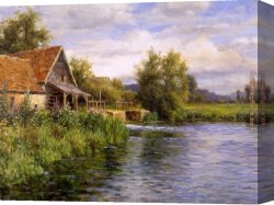 Nearing Camp on The Upper Colorado River Canvas Paintings - Cottage by the River by Louis Aston Knight