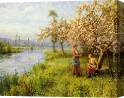 Summer Canvas Paintings - Country Women after Fishing on a Summer's Day by Louis Aston Knight