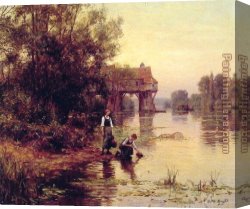 Stream Canvas Paintings - Two Girls by a Stream by Louis Aston Knight