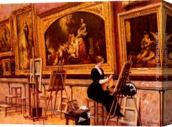 Murillo Canvas Paintings - Au Musee Du Louvre - Les Murillo by Louis Beroud