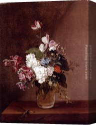 Golding Constable's Flower Garden Canvas Paintings - Still Life With Garden Flowers In A Glass Vase And A Dragonfly by Louis-Leopold Boilly