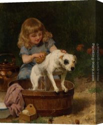 Marie Canvas Paintings - Bath Day by Louis Marie de Schryver