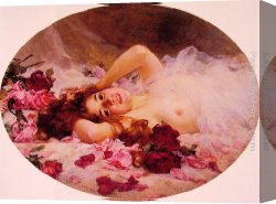 Marie Canvas Paintings - Beauty amid Rose Petals by Louis Marie de Schryver