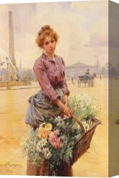 Marie Canvas Paintings - La Marchande Des Fleurs, Place De La Concorde by Louis Marie de Schryver