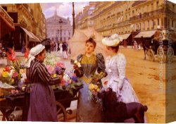 Marie Canvas Paintings - Marchande De Fleurs, Avenue De L'Opera by Louis Marie de Schryver