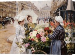 Marie Canvas Paintings - The Flower Seller, Avenue de L'Opera, Paris by Louis Marie de Schryver