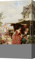 Marie Canvas Paintings - Une Marchande De Fruits et de Fleurs by Louis Marie de Schryver