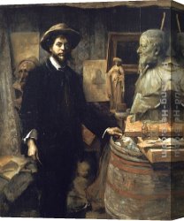 A Sculptors Model Canvas Paintings - The Sculptor Jean Carries in his Atelier by Louise Breslau