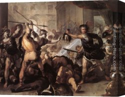 Marshal Ney on Horseback Fighting The Wind Canvas Paintings - Perseus Fighting Phineus and his Companions by Luca Giordano