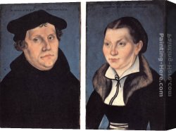 Wife Canvas Paintings - Diptych with the Portraits of Luther and his Wife by Lucas Cranach the Elder