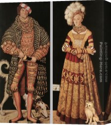 Wife Canvas Paintings - Portraits of Henry the Pious, Duke of Saxony and his wife Katharina von Mecklenburg by Lucas Cranach the Elder