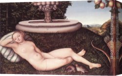 Nymph And Triton Canvas Paintings - The Nymph of the Fountain by Lucas Cranach the Elder