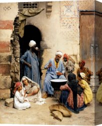 Before a Mosque (cairo) Canvas Paintings - The sahleb vendor, Cairo by Ludwig Deutsch