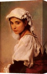 Portrait of a Girl Wearing a Pearl Necklace Canvas Paintings - A Portrait Of A Tyrolean Girl by Ludwig Knaus