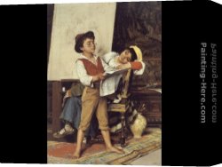 Abigail, a New Model Canvas Paintings - Reading the News In The Artist's Studio by Luigi Bechi