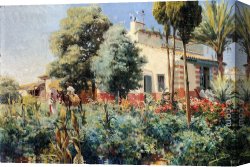Mediterranean Shipping Canvas Paintings - A Mediterranean Village by Manuel Garcia y Rodriguez