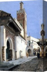 Before a Mosque (cairo) Canvas Paintings - A Street Scene with a Mosque, Tangier by Manuel Garcia y Rodriguez