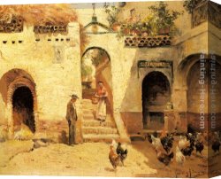 Feeding The Goldfish Canvas Paintings - Feeding Poultry in a Courtyard by Manuel Garcia y Rodriguez