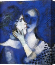 Marc Canvas Paintings - Blue Lovers by Marc Chagall
