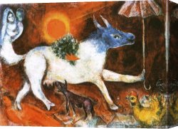 Marc Canvas Paintings - Cow with Parasol by Marc Chagall
