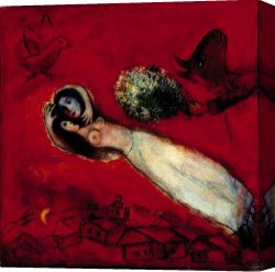 Marc Canvas Paintings - lovers in the red sky by Marc Chagall