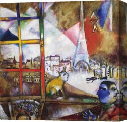 Marc Canvas Paintings - Paris Through the Window by Marc Chagall