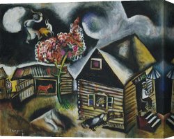 Marc Canvas Paintings - Rain by Marc Chagall