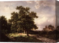 Figure Canvas Paintings - Figures on a Forest Path by Marianus Adrianus Koekkoek