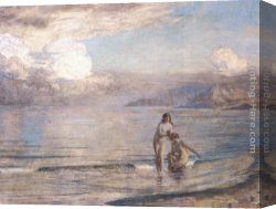 Marie Canvas Paintings - Bathers on the Beach by Marie Auguste Emile Rene Menard
