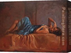Marks Canvas Paintings - Blue Dress On Gold by Mark Spain