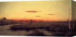 Hunter Mountain, Twilight Canvas Paintings - Duck Hunters in a Twilight Marsh by Martin Johnson Heade