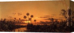 Early Canvas Paintings - Florida River Scene, Early Evening, After Sunset by Martin Johnson Heade