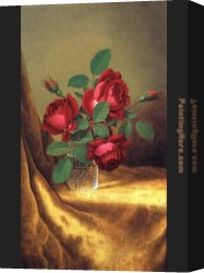 Martin Johnson Heade Canvas Paintings - Red Roses in a Crystal Goblet by Martin Johnson Heade