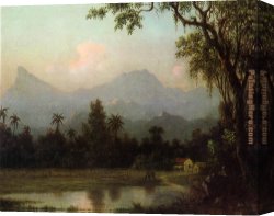 American Canvas Paintings - Rio de Janeiro, South American Scene with Cabin by Martin Johnson Heade