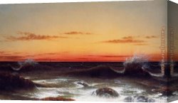 Seascape Canvas Paintings - Seascape, Sunset by Martin Johnson Heade