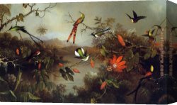 Evening Landscape at East Bergholt Canvas Paintings - Tropical Landscape with Ten Hummingbirds by Martin Johnson Heade