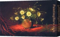 Martin Johnson Heade Canvas Paintings - Yellow Daisies in a Bowl by Martin Johnson Heade