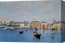 Basilica Di San Marco Canvas Paintings - La Riva Degli Schiavoni Dal Bacino Di San Marco by Martin Rico y Ortega
