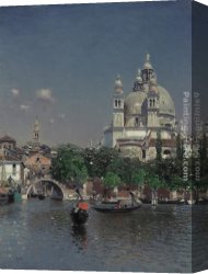 Venetian Canvas Paintings - Venetian Lagoon Near the Church of Santa Maria della Salute by Martin Rico y Ortega