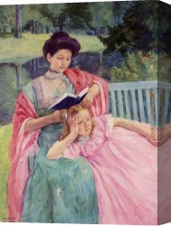 Cassatt Canvas Paintings - Auguste Reading to Her Daughter by Mary Cassatt
