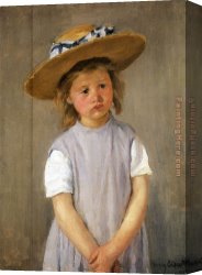 Cassatt Canvas Paintings - Child In A Straw Hat by Mary Cassatt