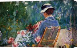 Cassatt Canvas Paintings - Lydia Seated In The Garden With A Dog In Her Lap by Mary Cassatt