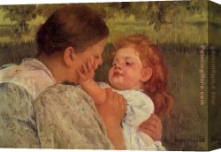 Cassatt Canvas Paintings - Maternal Caress by Mary Cassatt