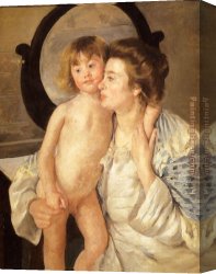 Mirror Canvas Paintings - Mother And Child Aka The Oval Mirror by Mary Cassatt