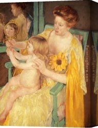 Cassatt Canvas Paintings - Mother Wearing A Sunflower On Her Dress by Mary Cassatt
