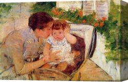 Cassatt Canvas Paintings - Susan Comforting the Baby 1881 by Mary Cassatt