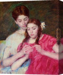 Cassatt Canvas Paintings - The Crochet Lesson by Mary Cassatt