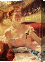 Portrait of a Girl Wearing a Pearl Necklace Canvas Paintings - Woman With A Pearl Necklace In A Loge by Mary Cassatt