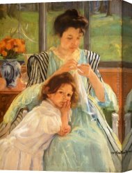 Cassatt Canvas Paintings - Young Mother Sewing by Mary Cassatt